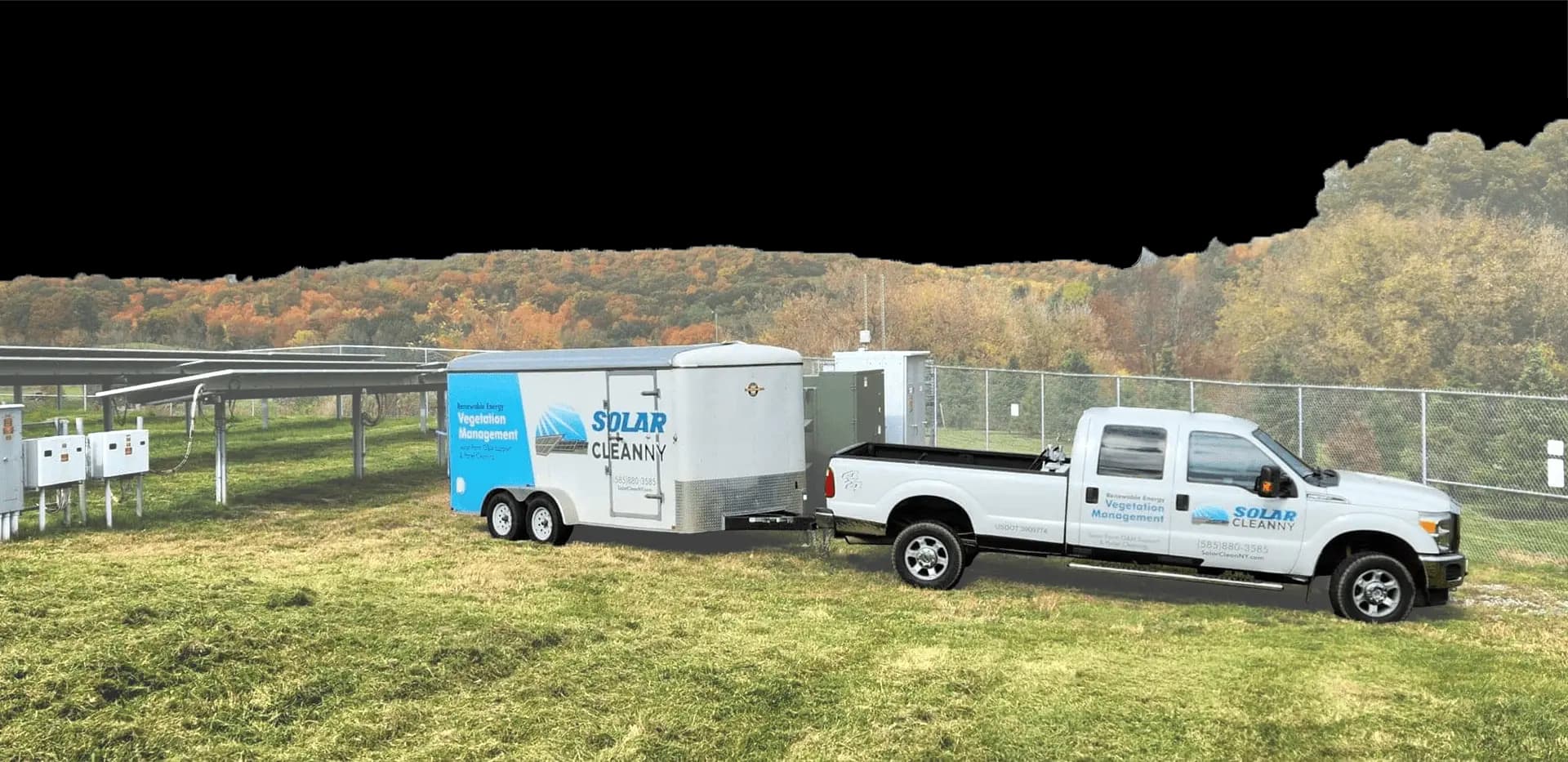 Photo of Solar Clean NY truck and trailer in a field